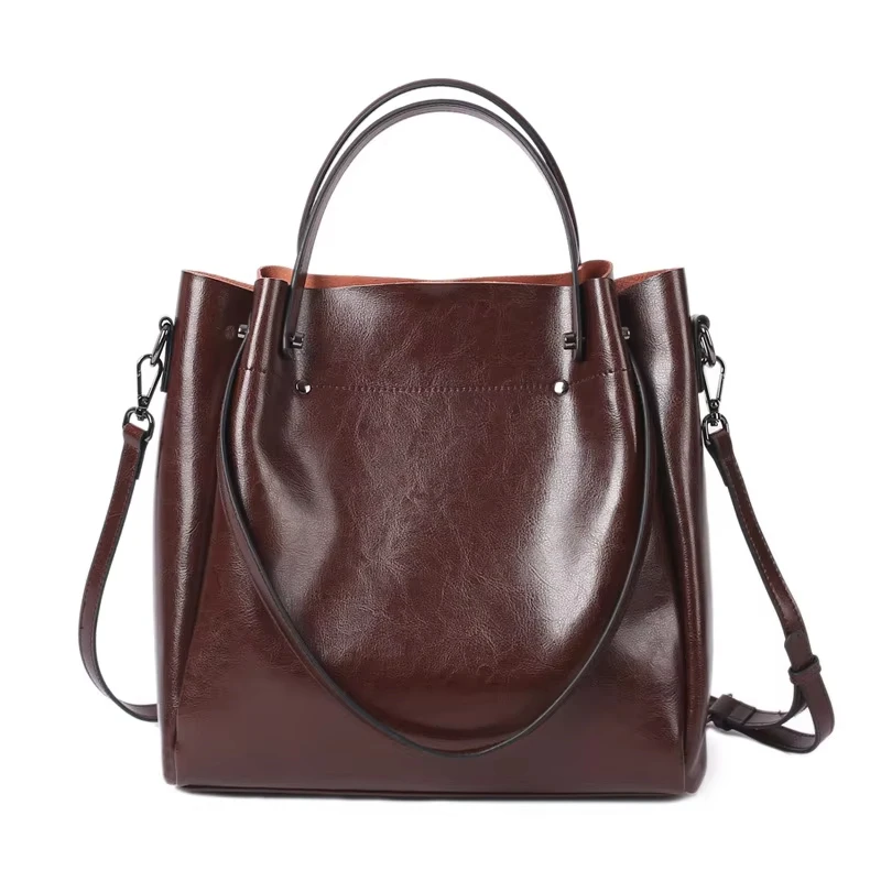 100% cuir véritable femmes sac fourre-tout grande capacité haute qualité peau de vache femmes sacs à bandoulière froissé ouvertu
