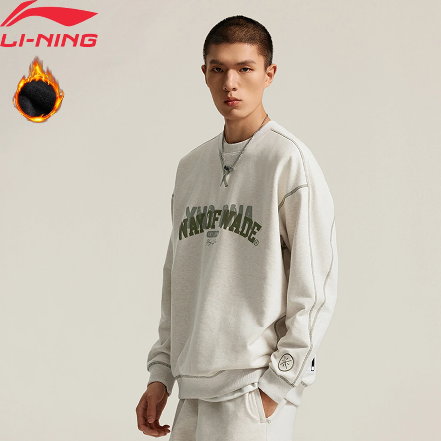 

Мужская толстовка Li-Ning Wade WARM AT, флис, зима, 72% хлопок, 28% полиэстер, свободная посадка, спортивный повседневный пуловер с подкладкой AWDUH29