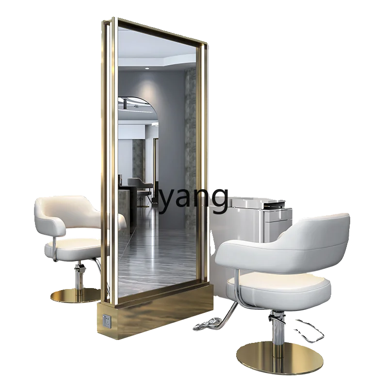 Yjq Internet Celebrity Barber Shop Hair Cutting Dressing Table Salon Stainless Steel Base Mirror Single-Sided Floor Mirror