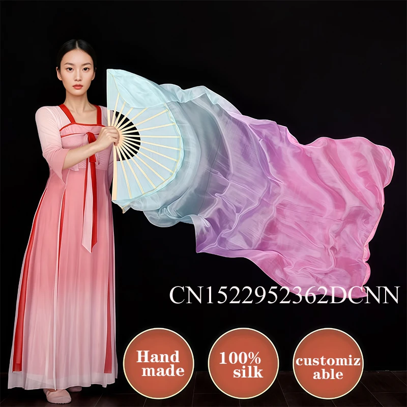 

Профессиональная шелковая вуаль для танца живота, легкая вес, 100% шелковый веер, ручная краска, красочный реквизит для выступлений танцовщицы, удлиненный струящийся 1,8 м