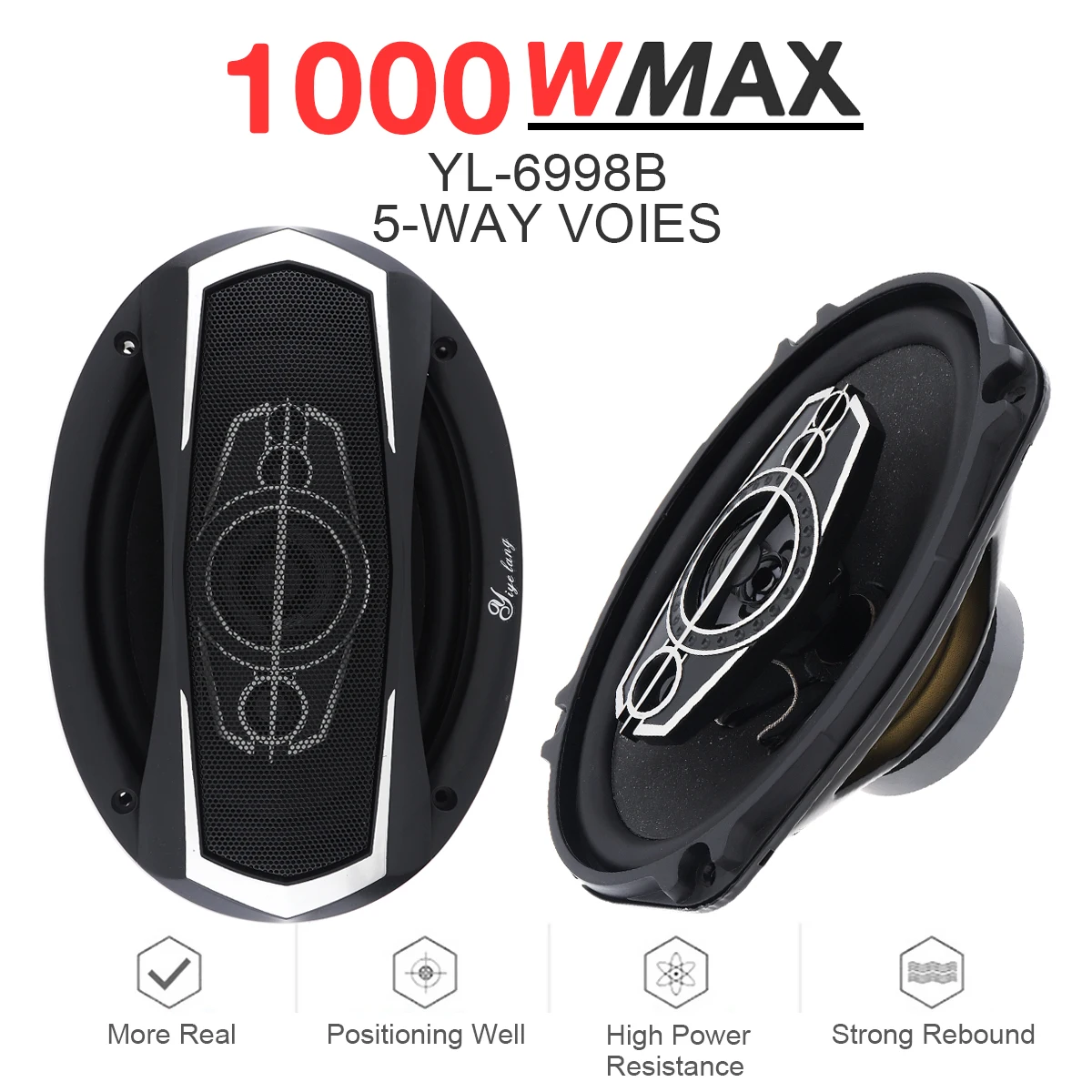 2pcs 6x9 Inch 1000W 12V 5 Way Car Coaxial Auto Music Stereo Full Range Frequency Hifi Speakers Non-destructive  Installation