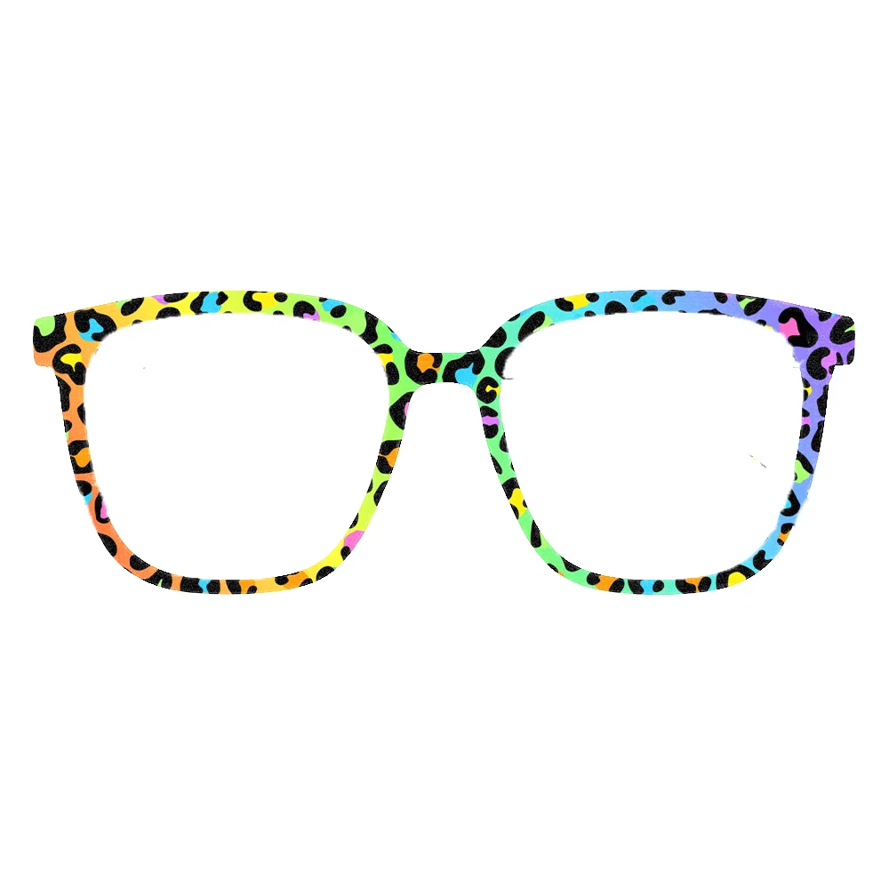 Trendy Rainbow Leopard Print Square Eyeglass Frames Women Fashion Colorful Leopard Pattern Optical Glass Frame Eyewear Accessory view 3