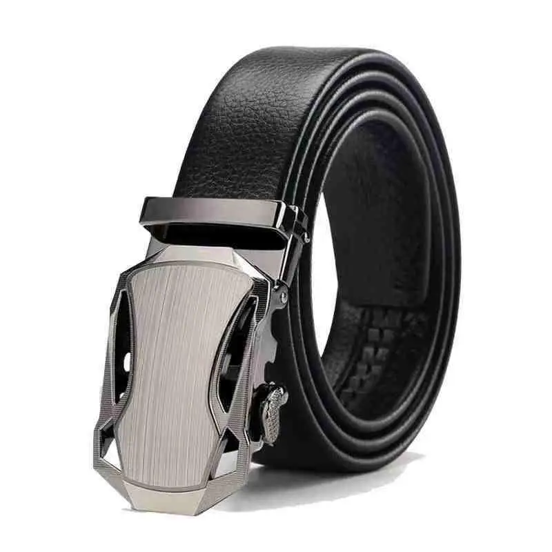 Men'S Belt Metal Automatic Buckle High Quality Business Work Belt PU Leather Waist Strap Black Gun Color Male Jeans Belt For Men