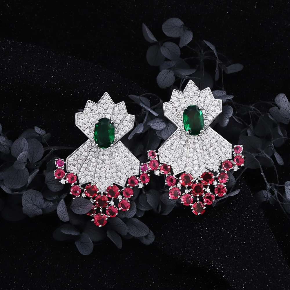 Light Luxury Full Zircon Sparkle Classic Earrings Senior Cross-Border Fashion Temperament Color Earrings for Women Top Set High-