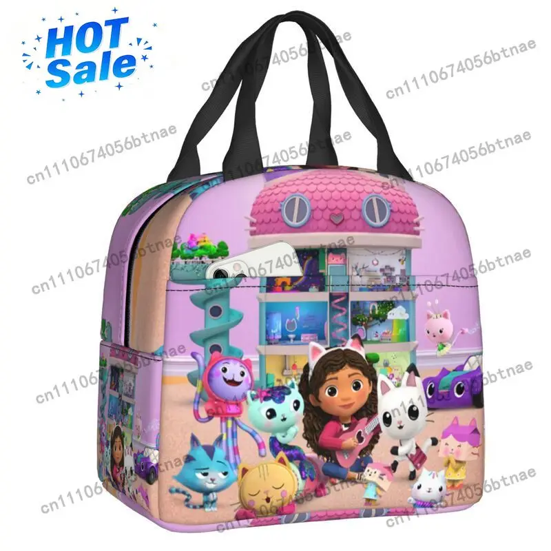 Gabbys Dollhouse Cartoon Thermal Insulated Lunch Bags Mercat Cats Animals Portable Lunch for School Children Storage Food Box