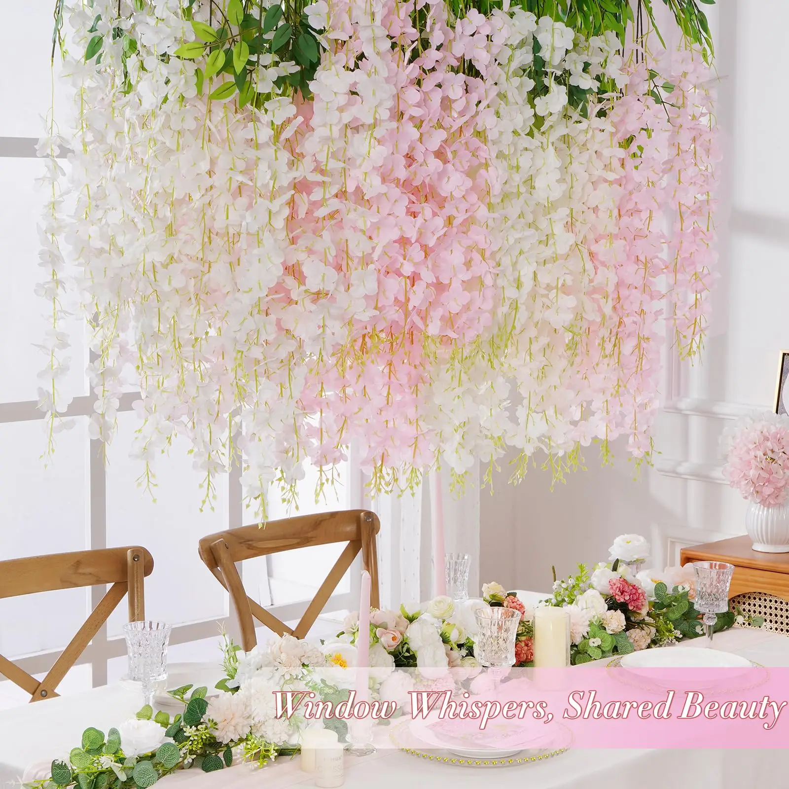 12pcs Wisteria Hanging Flowers Hanging Flowers Artificial Wisteria Garland Flower Vines Garland for Backdrop Wedding Decor