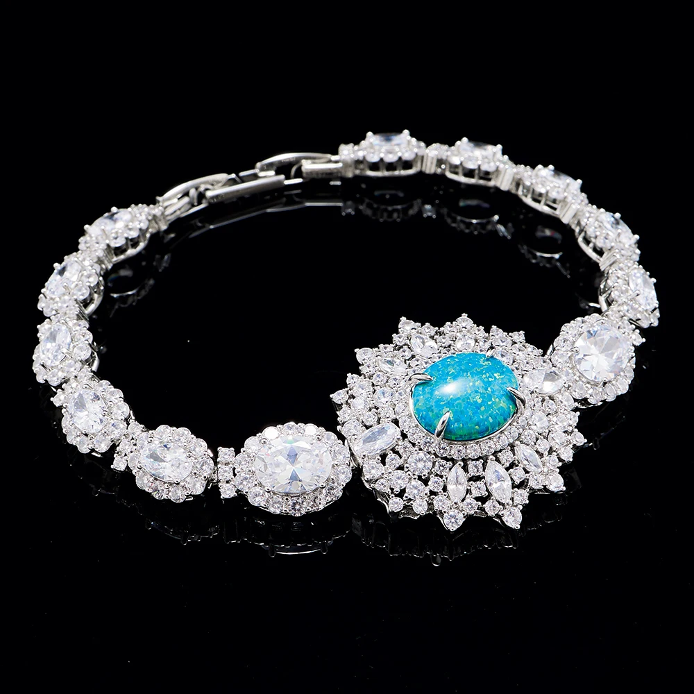 01469 Natural Opal Bracelet For Women Bracelets Cubic Zirconia Luxury Jewelry Party Cocktail Women's Accessories Extension chain