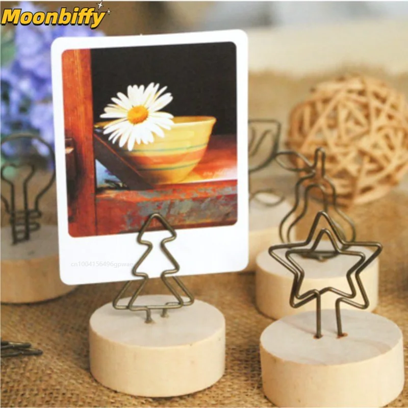 1/3/10pcs Creative Round Wooden Note Picture Frame Clip Table Number Wedding Photo Holder Photo Clip Memo Name Card Hold