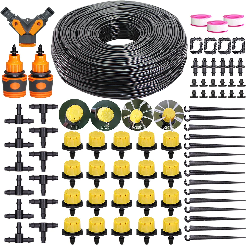 

Garden Drip Irrigation System 1/4" Hose Adjustable Yellow Dripper Sprinkler Watering Kit For Greenhouse Plant Bonsai Vegetables