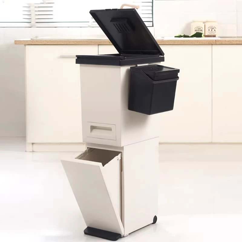 Trash can, special high style, no bending, double-layer large-capacity garbage sorting food waste can plus size
