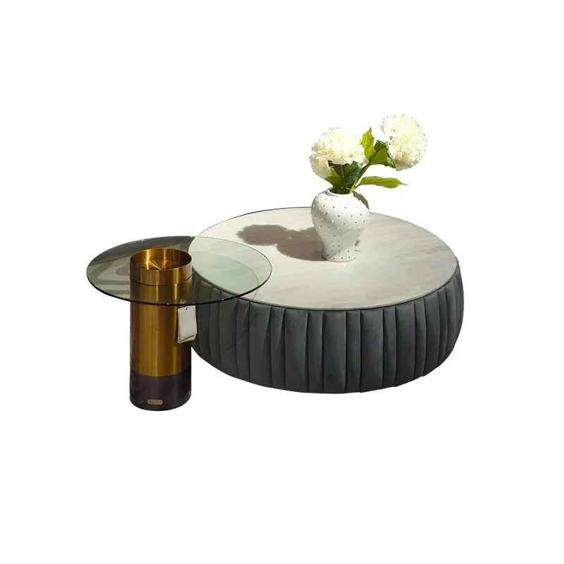 Modern light luxury round marble dining table combination simple living room designer creative stainless steel
