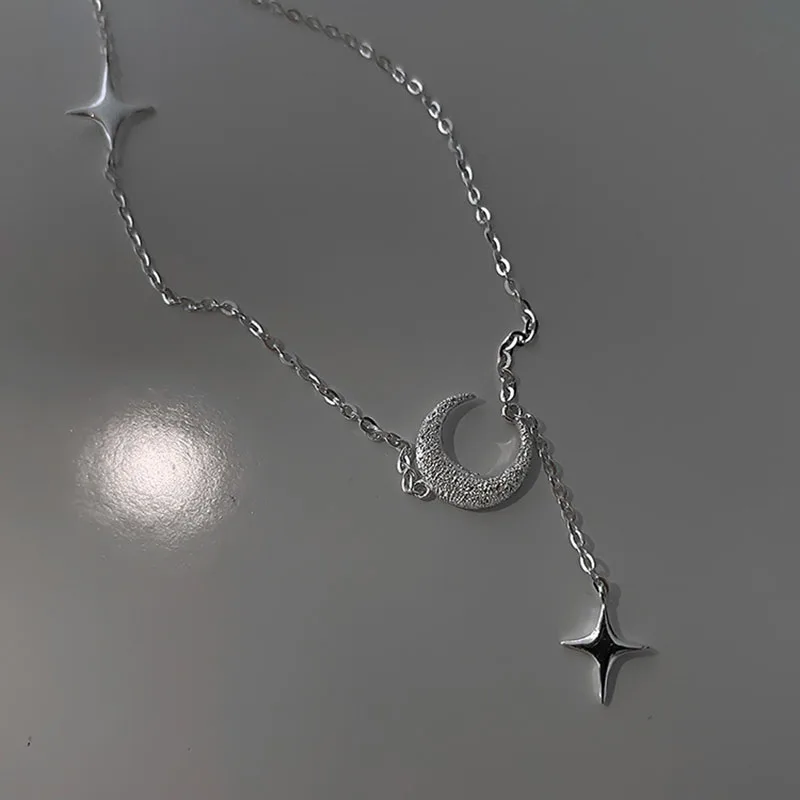 New 925 Sterling Silver Star Moon Necklace Simple Personality Charm Choker Birthday Gift for Women Exquisite Jewelry Accessories - view 3