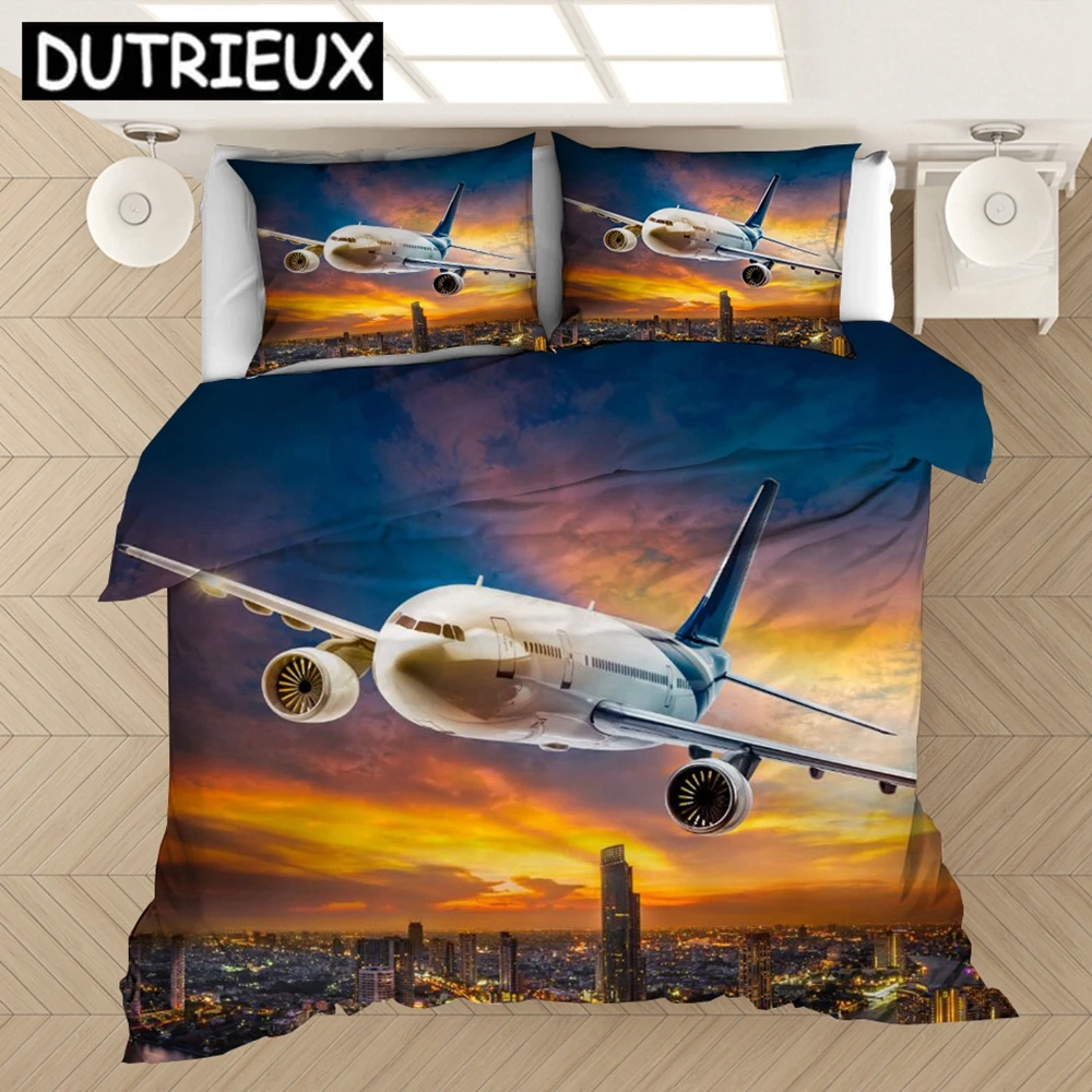 

3D - Printed Airplane - Themed Bedding Set with Duvet Covers, Pillowcases and Comforter, Made of Bed Linen