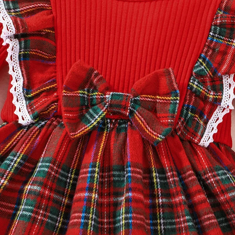 Dress For Kids 3 Months - 3 Years old Birthday Long Sleeve Christmas Red Grid Princess Formal Dresses Ootd For Baby Girl