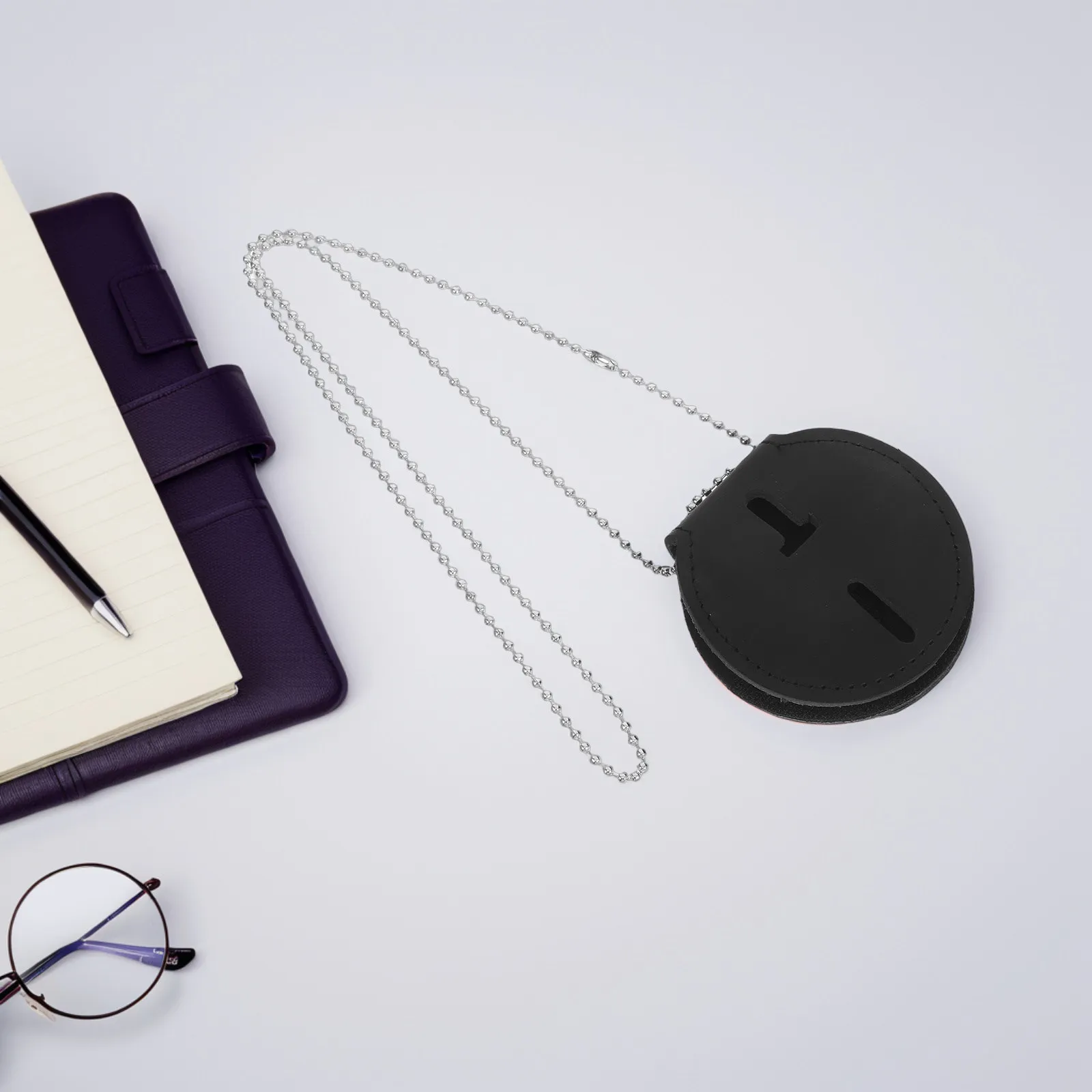 PU Badge Holder Shape with Stationary Metal Clip Belt Neck Chain for Work Credentials Office Staff Security