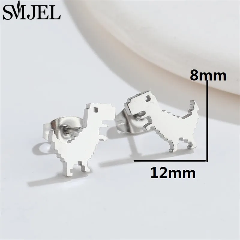 SMJEL Funny Small Dinosaur Stud Earrings for Women Multiple Animal Stainless Steel Earings Snail Giraffe Ear Studs Jewelry