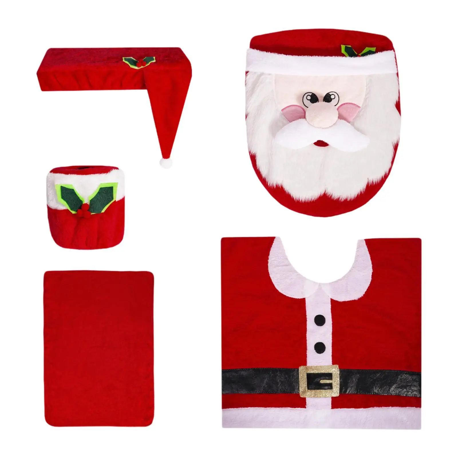 5Pcs Christmas Toilet Seat Cover Set Santa Claus Lovely Creative Festival Decor Home Crafts Rug Bathroom Toilet Cover Hand Towel