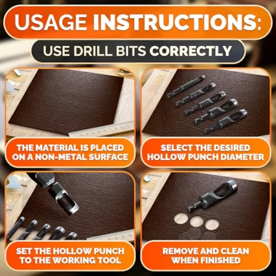 Leather Hole Punch Tool Set with 6 Pcs Drill Bits in Sizes 3 16 1 4 5 16 3 8 7 16 1 2 HighPrecision Leather Punch Tool for Craf