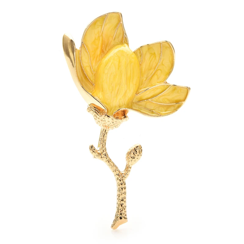 Wuli&baby Charming Magnolia Flower Brooches For Women Unisex 3-color Enamel Beautiful Flower Party Office Brooch Pins Gifts