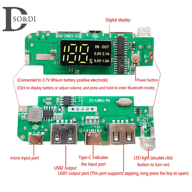 1Pc 3.3V-5V Bluetooth Mini Audio SystemIntegrated Power Bank Lifting Plate Mobile Power Motherboard 3W-5W Power Amplifier Board