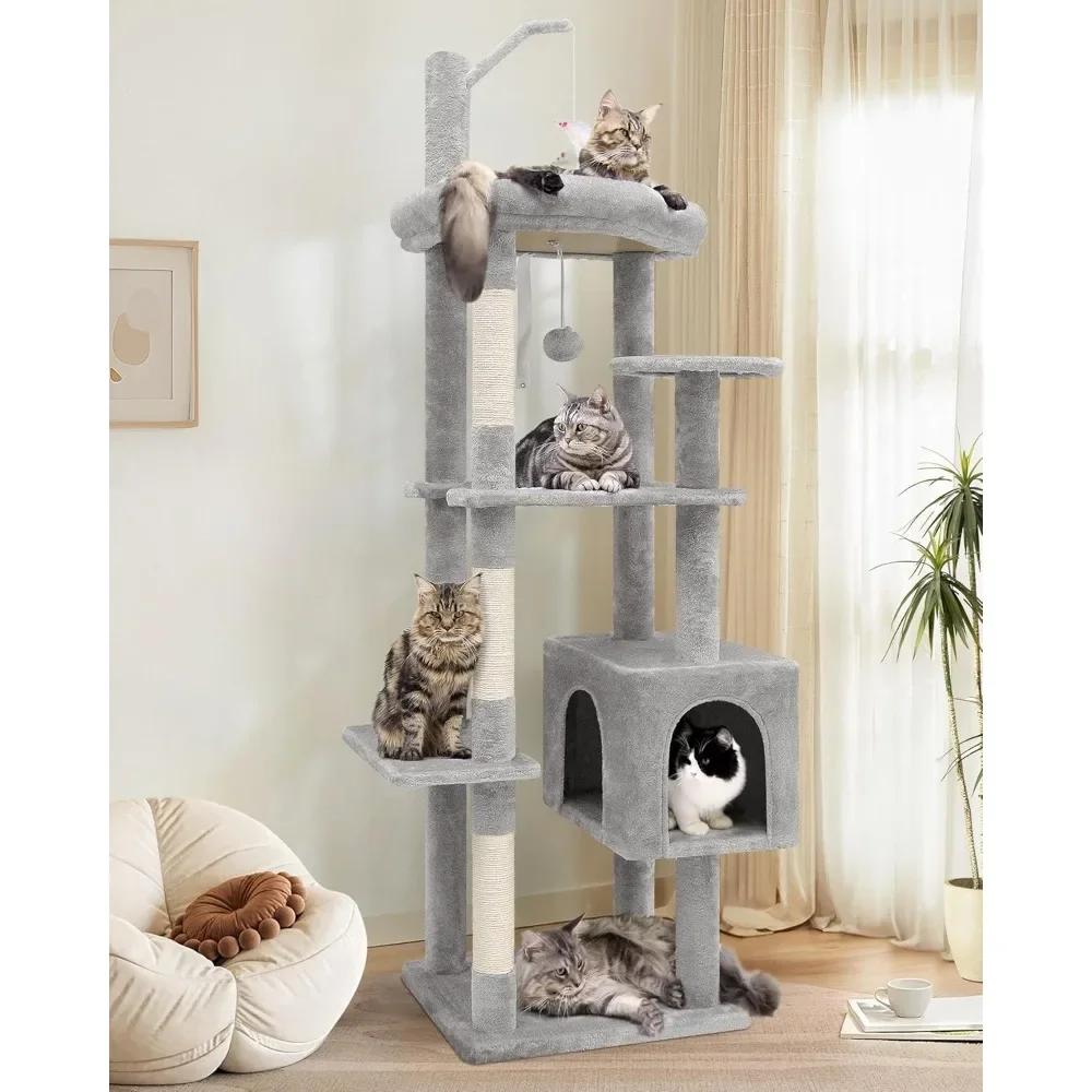 

Cat Tree Tower for Indoor Cats, 64inch Tall with Scratching Post for Cats, Large Top Perch, Spacious Condo, Detachable Cat Toys