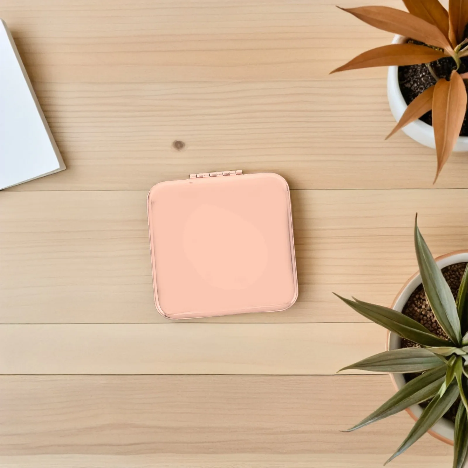 

Компактное складное двустороннее зеркало для макияжа из нержавеющей стали, портативное, ручное, для сумочки/кармана, цвет розовое золото