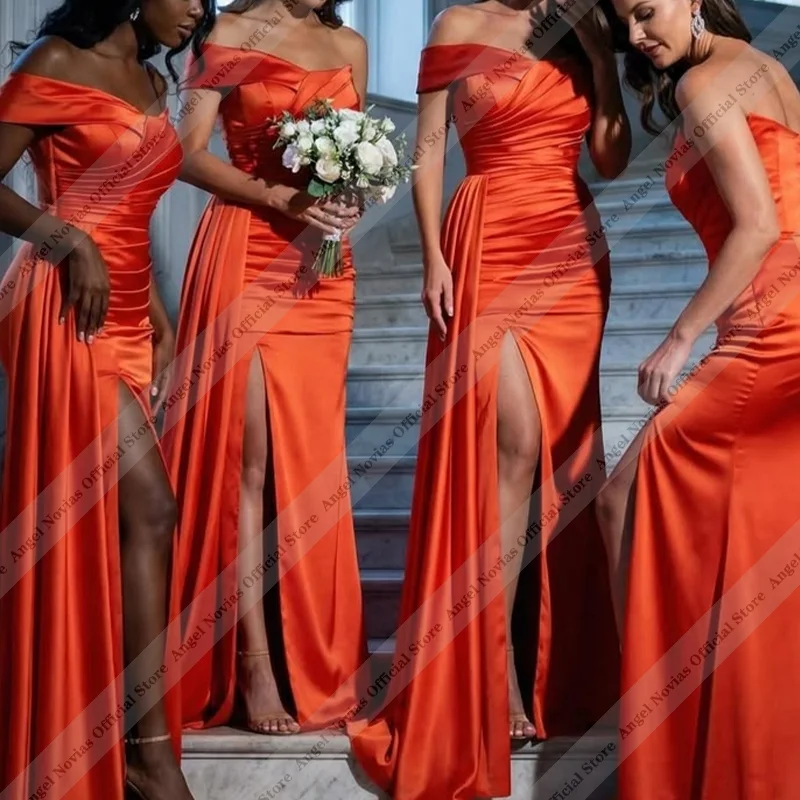 Customized Long Sexy Hot Orange Bridesmaid Dresses with Split Wedding Party Dresses vestido madrinhas casamento