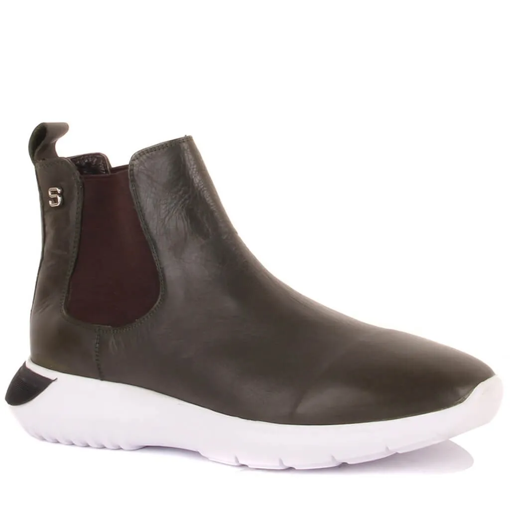 Vela Zipperless Lakers-Cáqui couro Botas Homens Chelsea