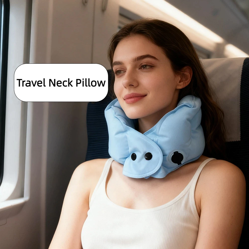 Ice Silk U-Shaped Cervical Spine Neck Protection Pillow Inflatable Portable Travel Pillow with for Car And Airplane Travel