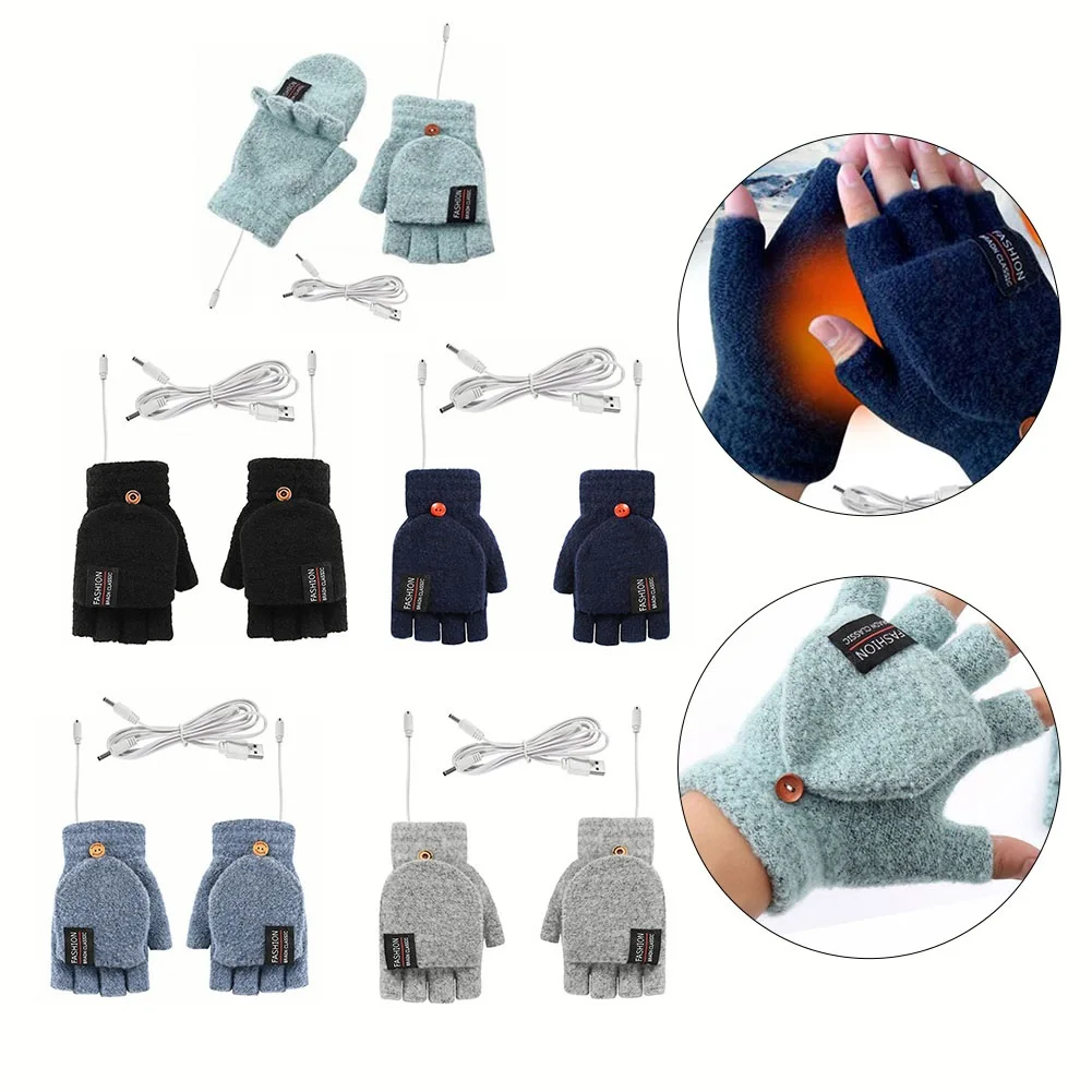 

USB Electric Heated Gloves Adjustable Temperature Full Half Finger Warmer Touchscreen Electric Thermal Gloves Warm Winter Warmer