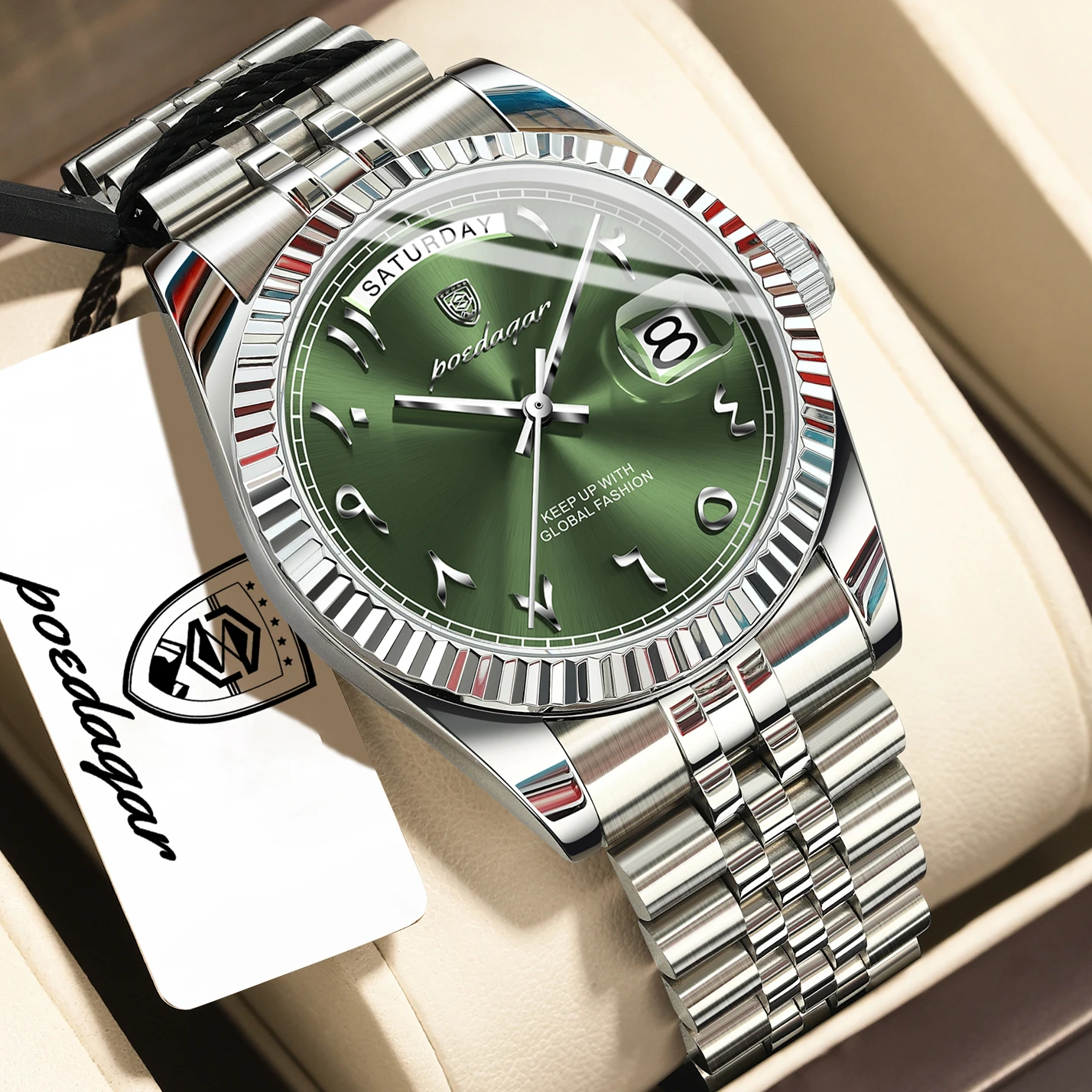 POEDAGAR Top Trendige Herrenuhr Edelstahl Wasserdicht Business Herren Armbanduhr Datum Woche Quarz Kreative Herrenuhren Reloj Hombre