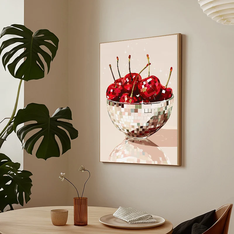 Fashion Pink Disco Lemon Grape Cherry Strawberry Pepper Poster Canvas Painting Print Fashion Wall Art Picture Kitchen Decor