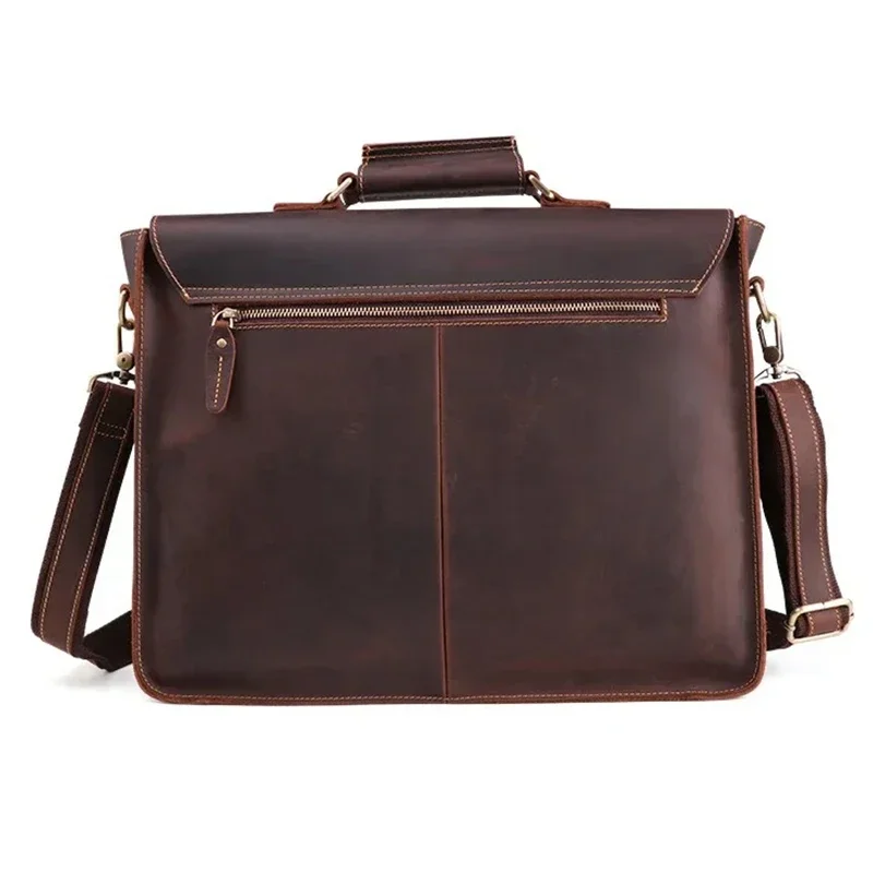 High Quality Genuine Leather 15.6 Inch Laptop Bag Men\'s Business Bag Vintage Style Handbag Multi-functional Horsehide For Men