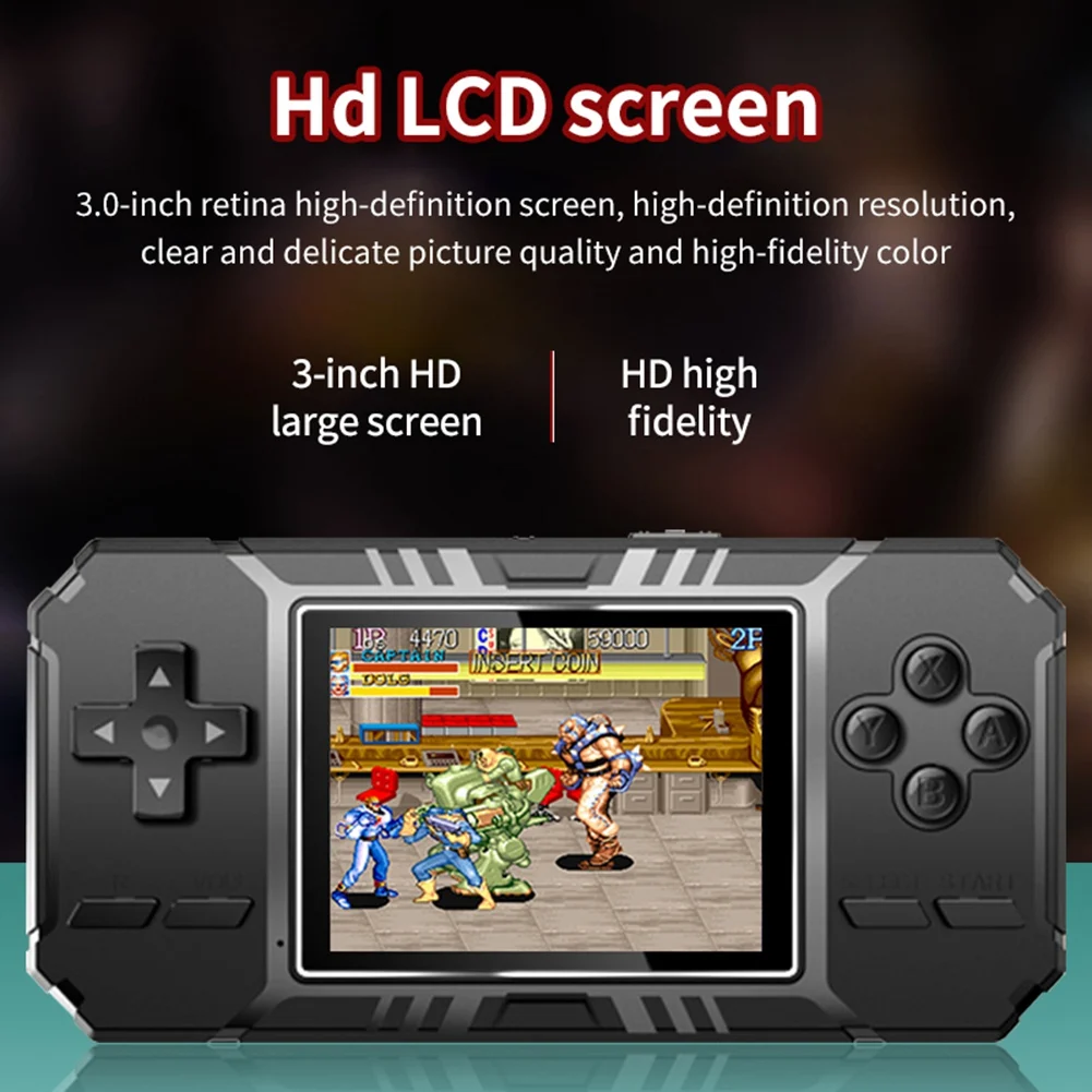 Excellent! Retro Portable Mini Handheld Game Console 8-Bit 3.0 Inch Color Screen LCD Game Player Built-in 500 Games-Black