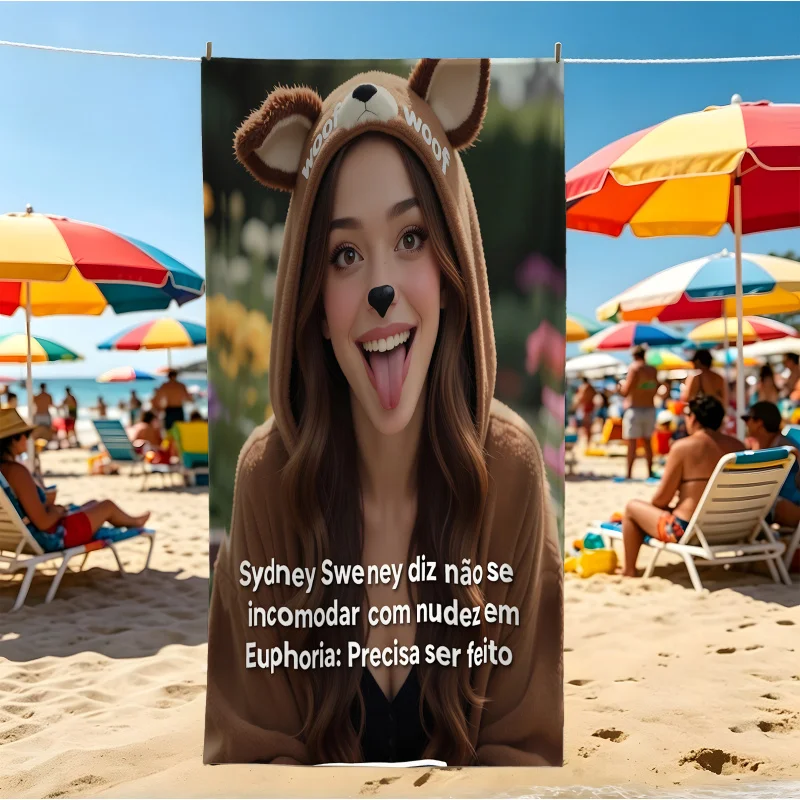 Euphoria Sydney Sweeney Serviette de plage à imprimé oreilles d'animaux, serviette de piscine, serviette de camping, serviette de bain, séchage rapide