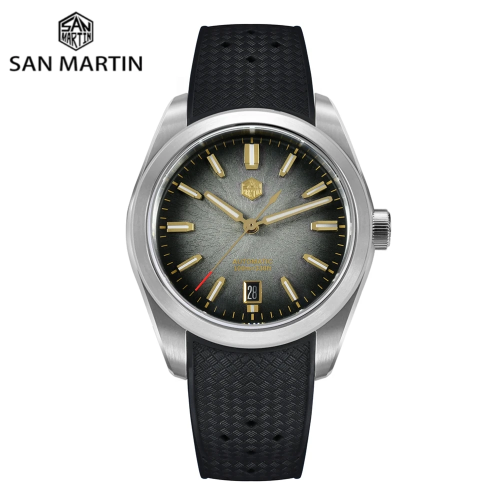 

San Martin GADA JianZhan 36/39/42mm Men Watch Automatic Curved End Links Version FKM Rubber Strap BGW-X1 Dress SN0144GS/X/L-3