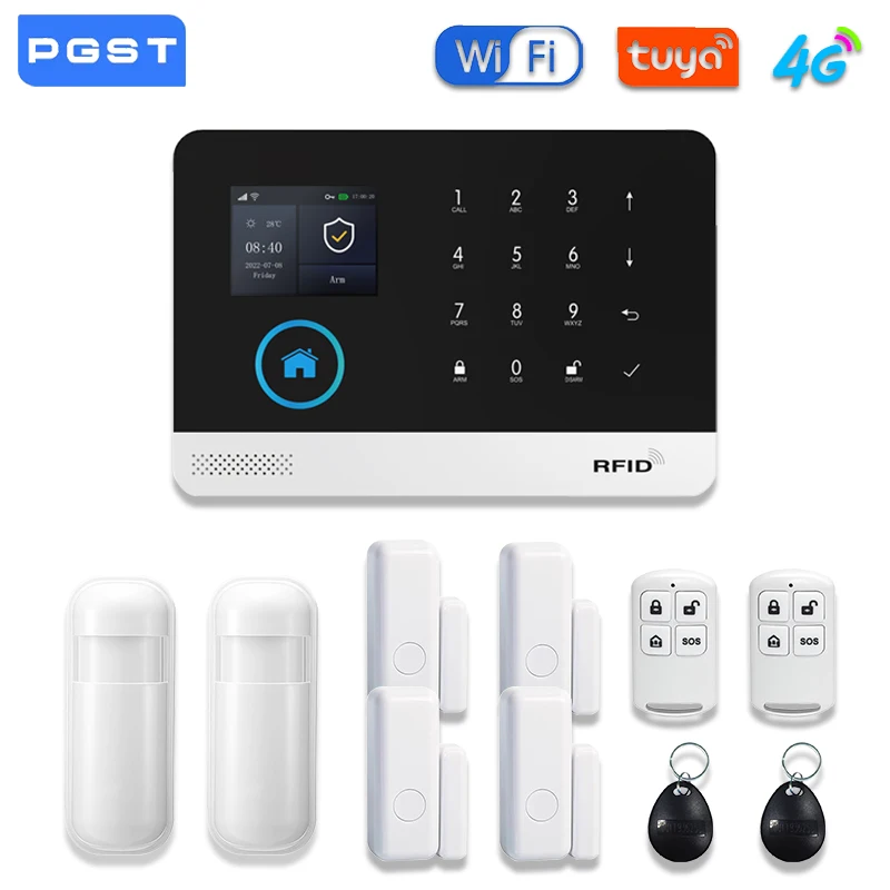 PGST WiFi 4G Tuya Smart Life Home Alarm Security System Set Kit Alexa Automation Alarm Security Protection Door Motion Detector