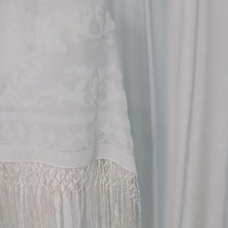 새로운 얇은 실크 조젯 단색 꽃무늬 숄 태슬 자외선 차단 벨벳 카버