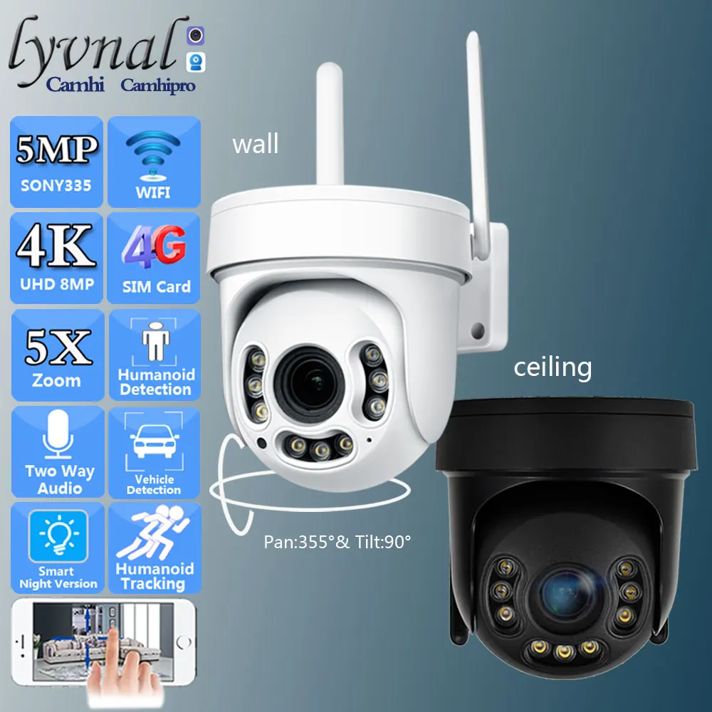 CRU.3G 4G SIM Card 4K 8MP Wireless Security Vedio PTZ Dome Wifi 5MP 2.7-13.5mm 5X Zoom Two Way Audio Outdoor Color Night Version