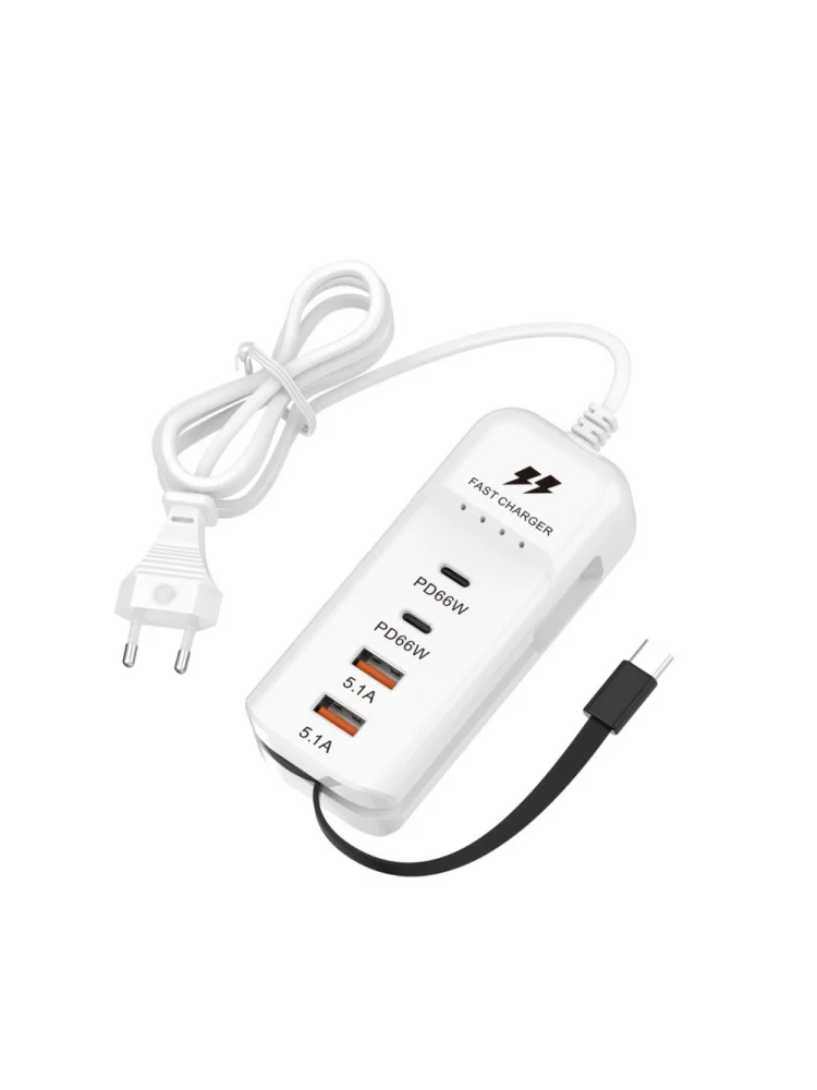 66W USB Typ-C 4-Port Schnellladestation PD USB-Ladegerät Hub-Adapter EU/US/UK-Stecker Verlängerungskabel Typ-C Steckdose
