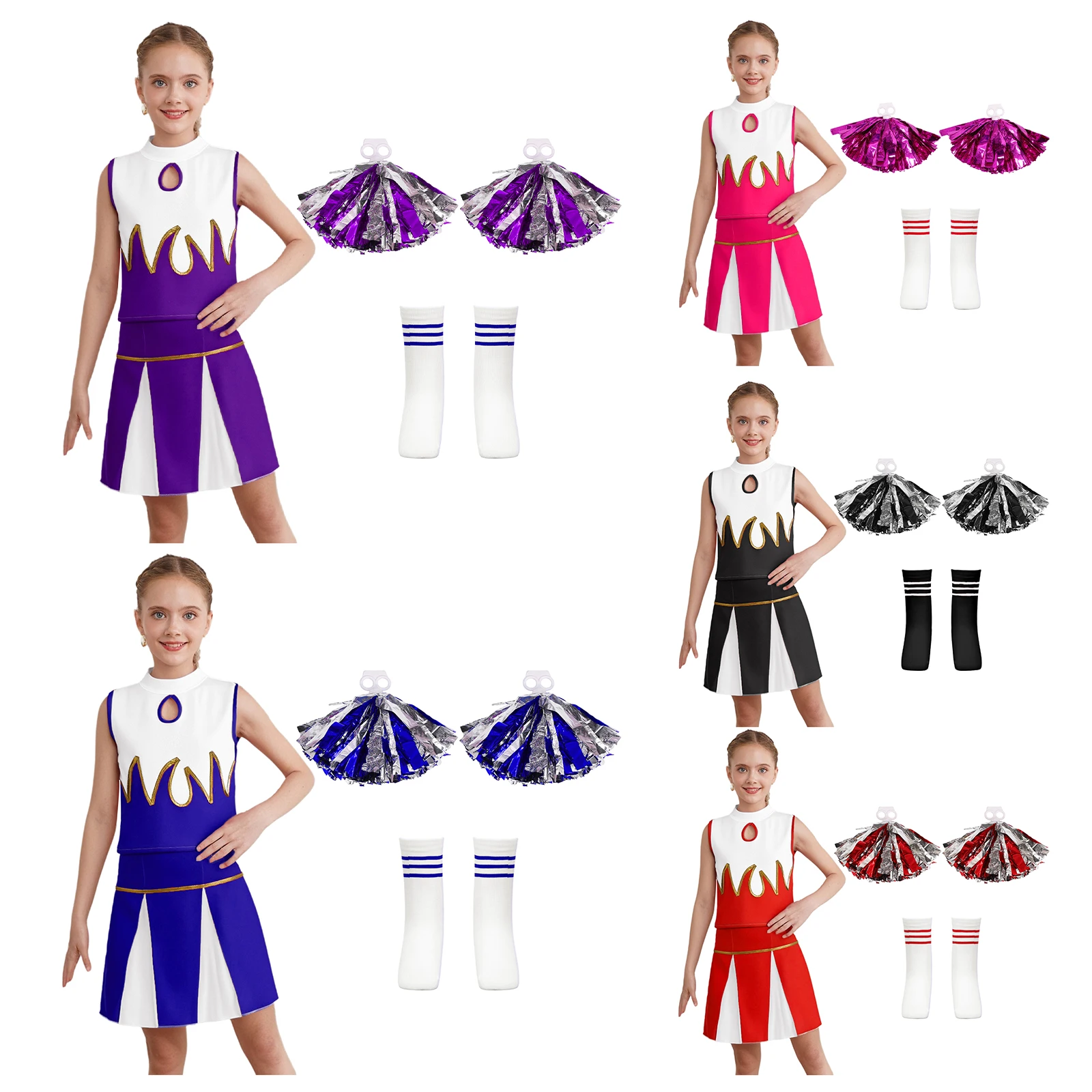 Cheerleading-Tanz-Outfit für Mädchen, Cheerleader-Uniform, ärmellose Pailletten, moderne Tanzkostüme für Schulshow-Bühnenauftritte