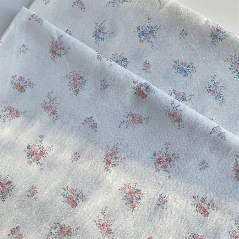 ผ้าฝ้ายผ้ากอซคู่นุ่มBreathableผิวRoseดอกไม้พิมพ์ชุดนอนสวมใส่ผ้าDIYแหวนผมผ้า