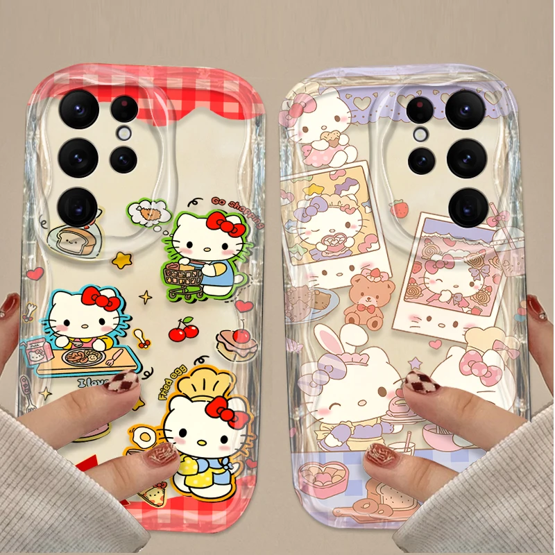 Sanrio Hello Kitty Label Case For Samsung Galaxy S25 S24 Ultra S23 S22 S21 Plus FE A56 A36 A26 A16 A06 A15 A25 A35 A55 5G Cover