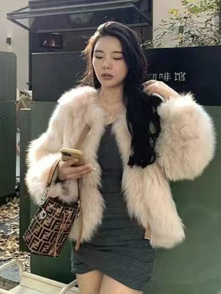 الموضة الأوروبية الخريف والشتاء معطف الفرو المرأة الجديدة فضفاضة التنقل الربط سترة قصيرة فو الفراء #1