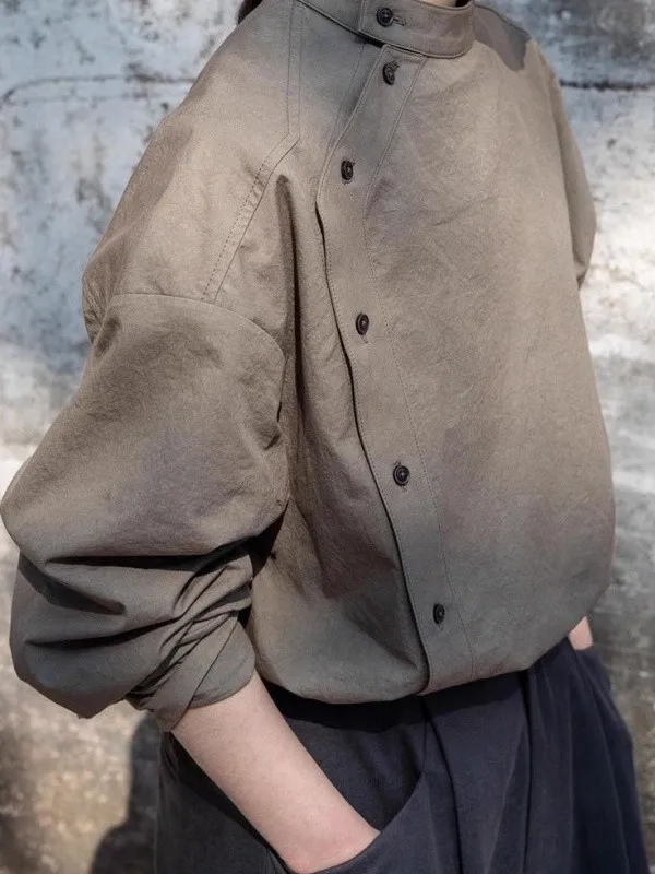 

Мужская рубашка большого размера в стиле ретро с пуговицами и воротником-стойкой, весна-осень, высококачественная, в национальном стиле