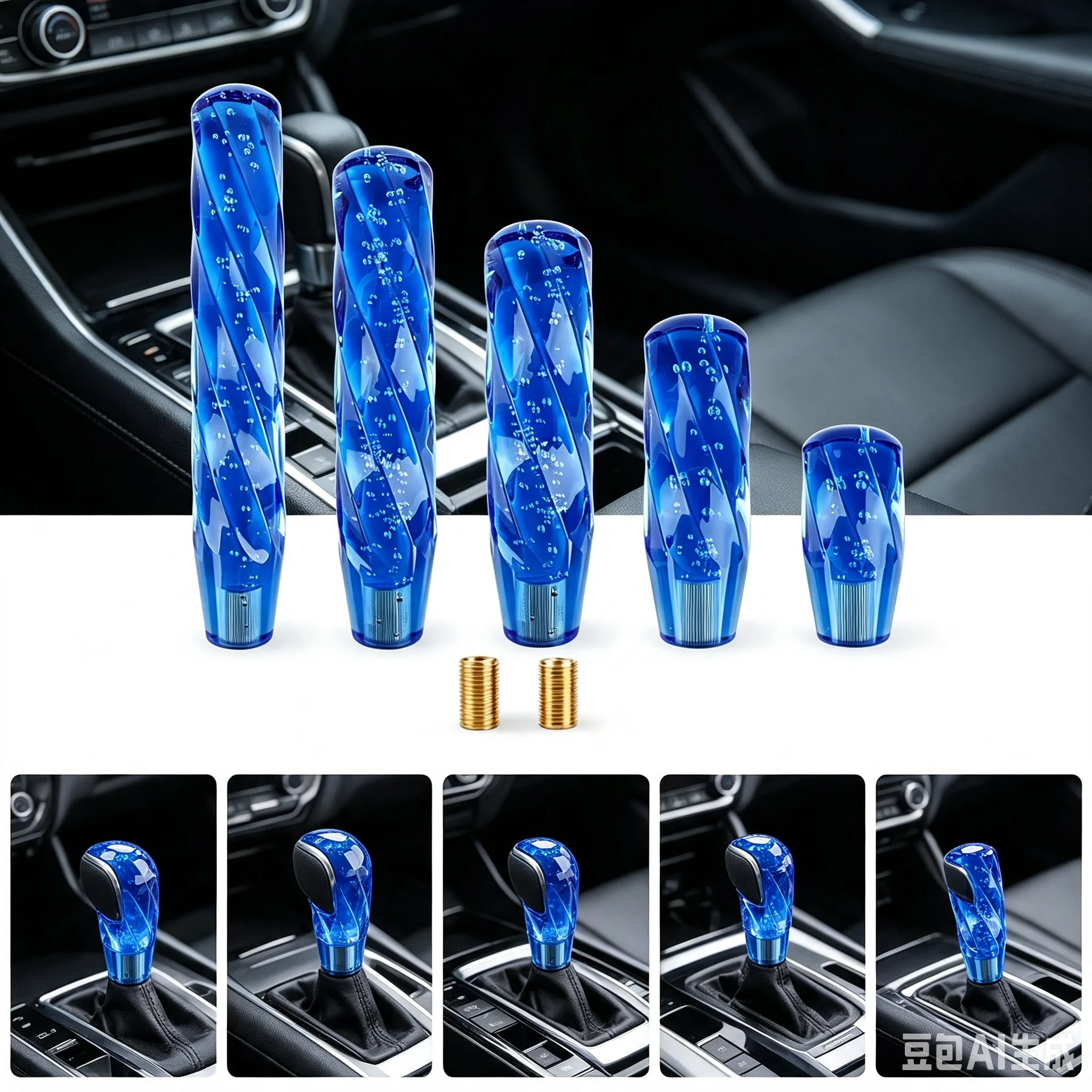 10 15 20 25 30cm Car Transparent Stitching Multicolor Gear Shift Knob Crystal Bubble Shifter Lever AT MT Black