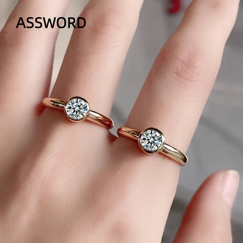 925 Sterling Silver Bezel Set Round Cubic Zirconia Ring for Women, Gold Plated Solitaire Promise Ring Minimalist Jewelry Gift