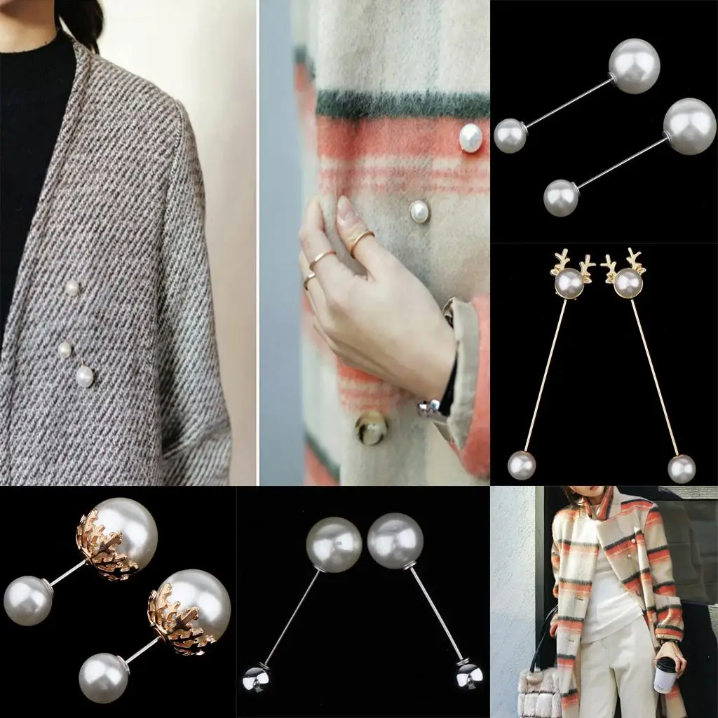 2 Pieces Retro Pearl Brooch Lapel Pin Corsage Suits Breastpin Women Wedding image 5