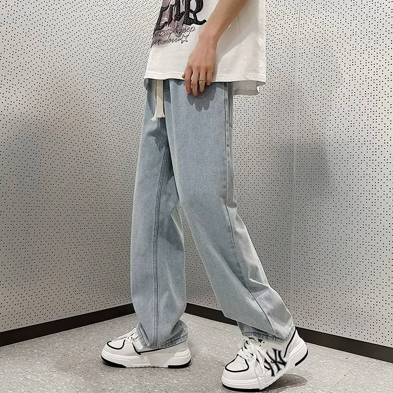 

Spring Autumn Korean Style Vintage Straight Leg Jeans Men Harajuku Male Clothes Casual Loose Solid Pockets Pants Zipper Trousers