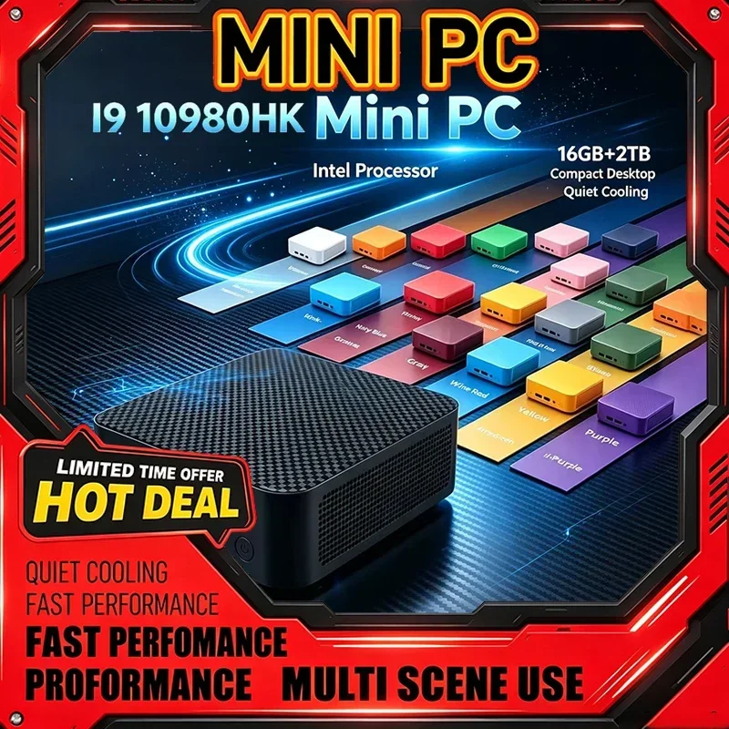Intel Core I9‑10980HK Mini PC 16GB 2TB Multiple Color Quiet Cooling Windows 11 Compact Desktop Computer for Office Gaming Home
